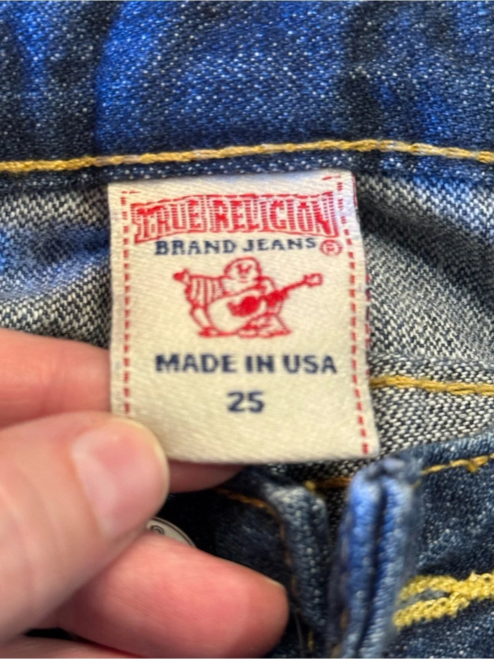 True Religion Women’s Size 25 Blue Cotton Distressed Button Fly Straight Jeans